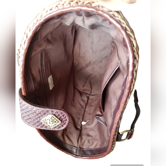 Coldwater Creek Woven Straw Brown Rustic Faux Leather Shoulder Bag Picnic Tote. - Picture 11 of 16